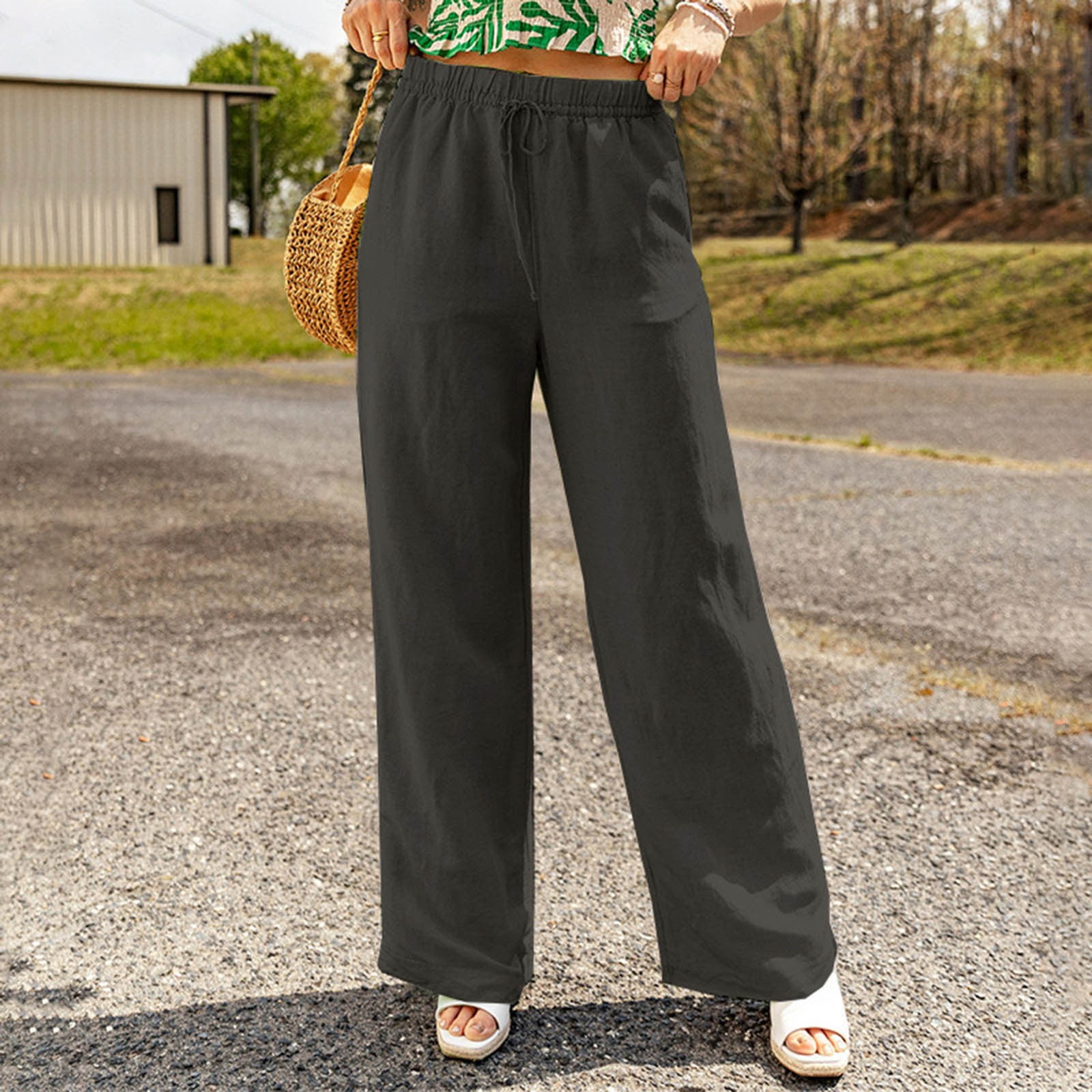 Women's Work Pants Drawstring Elastic Waist Straight Leg Women's Work Pants Drawstring Elastic Waist Straight Leg