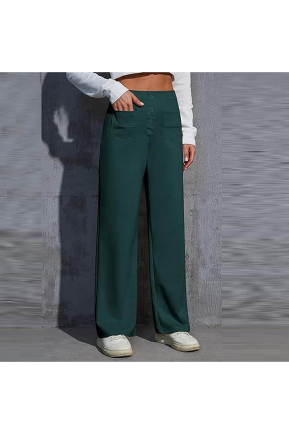 Women's Work Pants High Elastic Waisted Trousers Straight Wide Leg Pants Button Down Casual Trousers With Pockets plus Size Yoga Pants with Pockets for Women Womens Cargo Pants with Pockets Beach