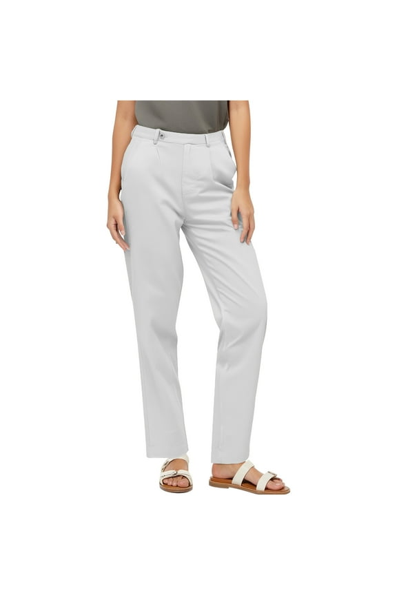 Women's Work Pants – High Rise Straight Leg Casual Trousers with Pockets Flat Front Stretch Comfort Dress Pants