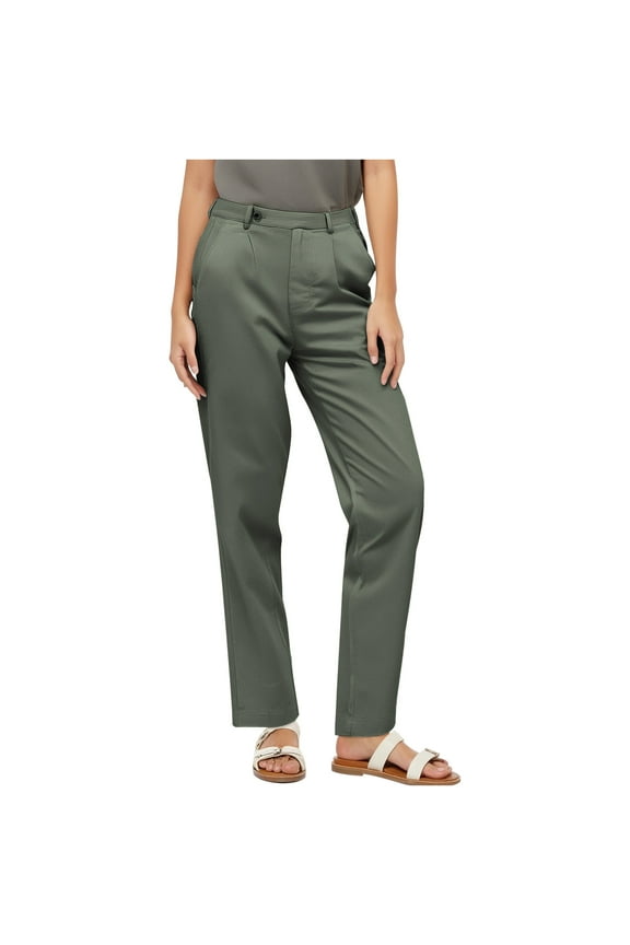 Women's Work Pants – High Rise Straight Leg Casual Trousers with Pockets Flat Front Stretch Comfort Dress Pants