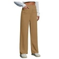 thumbnail image 1 of Women's Work Pants, High-Waisted Stretch Straight-Leg Wide-Leg Trousers, Button Casual Pants with Pockets, 1 of 5