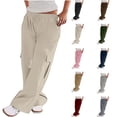 thumbnail image 1 of Women's Work Pants Mid Rise Relaxed Straight Leg Cargo Casual Trousers with Multi Pockets Beige M, 1 of 6