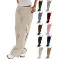 thumbnail image 1 of Women's Work Pants Mid Rise Relaxed Straight Leg Cargo Casual Trousers with Multi Pockets Beige XXXL, 1 of 6