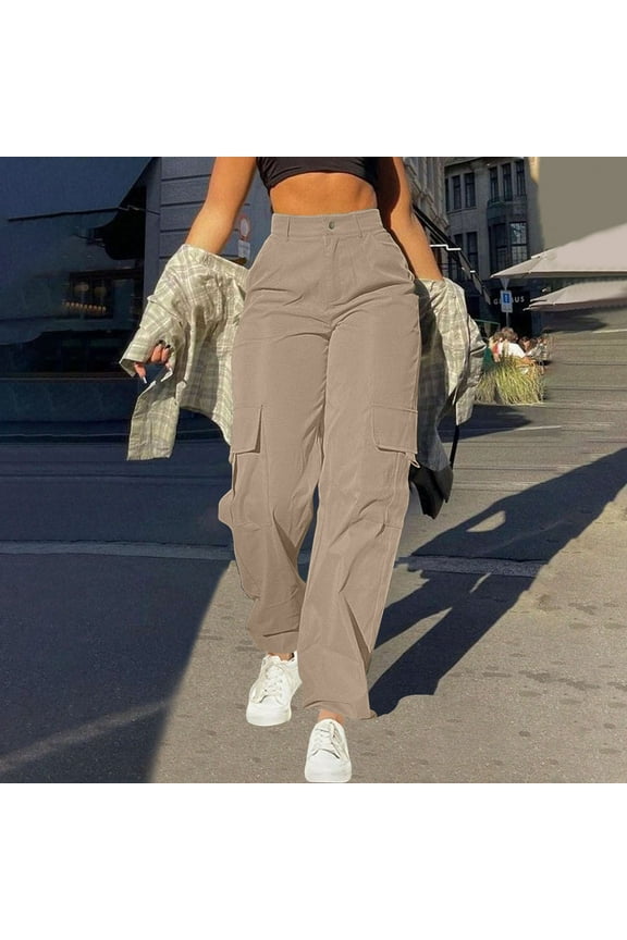 Women's Work Pants Under $10 High Waisted Straight Leg with Pockets Casual Comfort Workwear Trousers