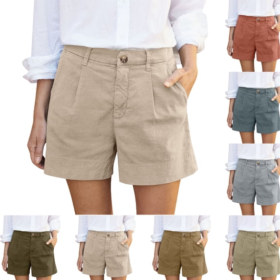 Women's Work Pants Women Solid Summer Casual Pleated High Waistband Pocket Shorts