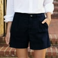 thumbnail image 1 of Women's Work Pants Women Solid Summer Casual Pleated High Waistband Pocket Shorts Navy M, 1 of 8
