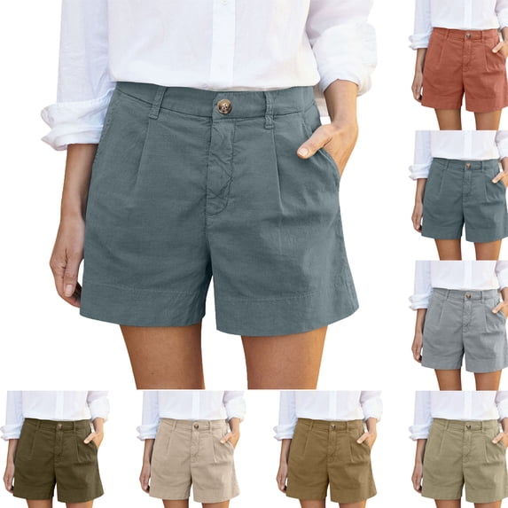 Women's Work Pants Women Solid Summer Casual Pleated High Waistband Pocket Shorts