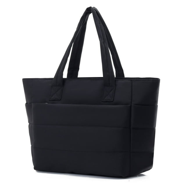 Women's Work Tote Bag, Large Capacity Waterproof Puffer Shoulder Bag, Multi-compartment Design, Suitable for Work, Shopping, Traveling, Etc, Black