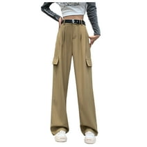 Women's Work Wear Wide-Leg Casual Pants,Women's Design Straight Wide-Leg Pants, Casual Drape Work Pants Khaki