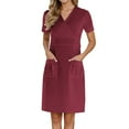 thumbnail image 1 of Women's Working Dress With Pocket Short Sleeve V Neck Solid Color Comfortable Breathable Dress For Daily Wear,Red,Xxxl, 1 of 6
