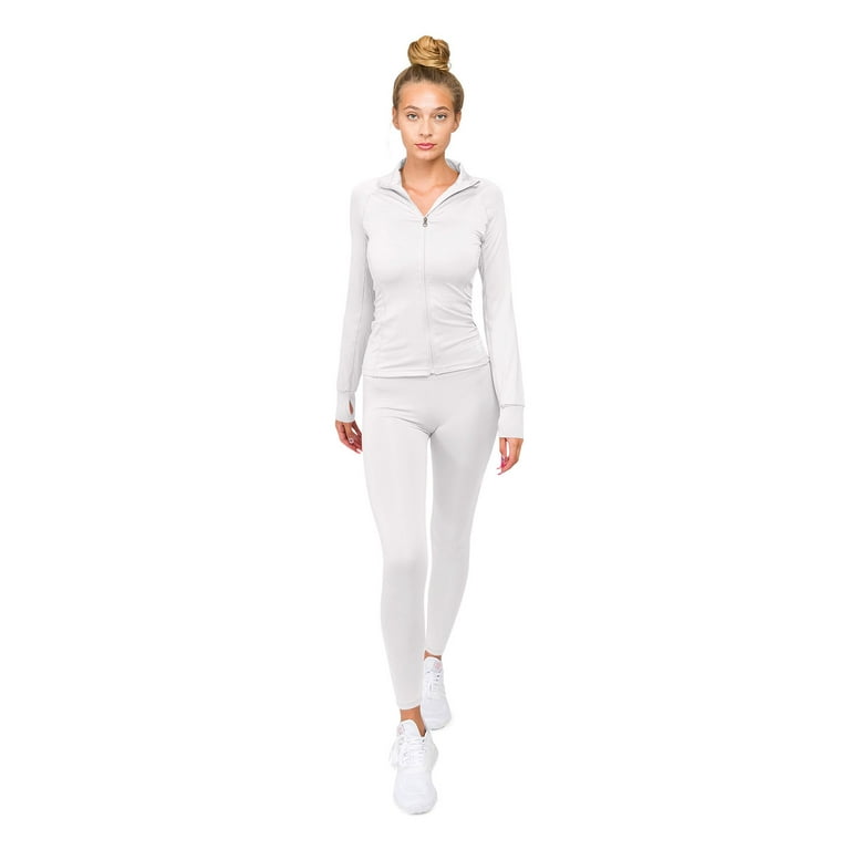 Women s Workout 2 Piece Jogging Tracksuit J1225 P3584 Off White Large Walmart