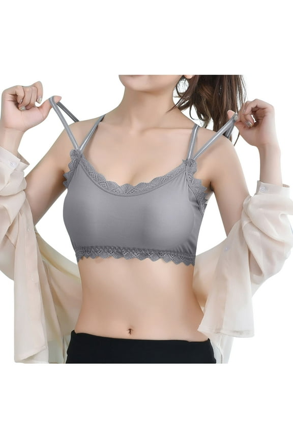 Women's Workout Bralettes Built in Padded Strappy Back Lace Bras Solid Color 2-Ply Sling Anti-Slip Underwear Full Coverage High Impact Bralettes for Running Gym Lounge