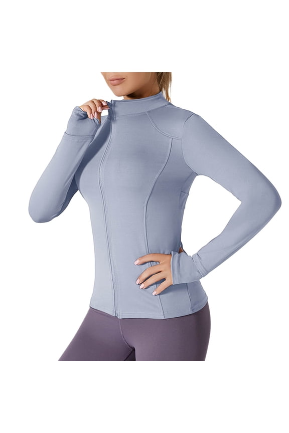 Women's Workout Breathable Zipper Jackets Long Sleeve Slimming Yoga Cropped Tops Athletic Training Outfits