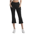 thumbnail image 1 of Women's Workout Capri Pants with Flare Hem High Waisted Yoga Pants with Pockets Tummy Control Yoga Leggings 7/8 Length Yoga Pants Black M, 1 of 9