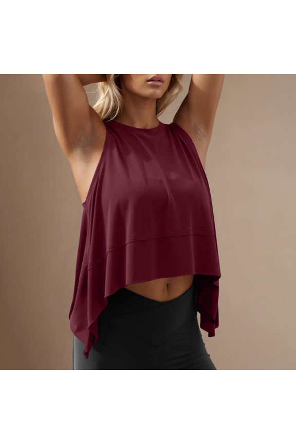 Women's Workout Crew Neck Tops Crop Tank Top Movement Womens Athletic Shirts Gym #01Deep Red 2XL