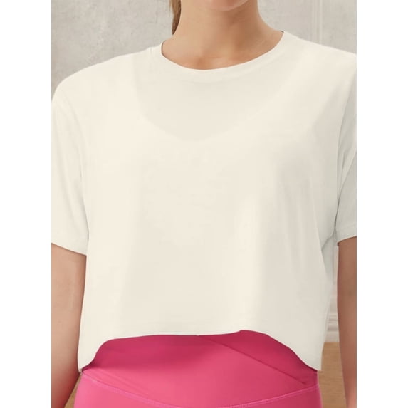 Women's Workout Crop Top T-shirt Short Sleeve Boxy Yoga Running Cropped Basic Tee