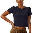 thumbnail image 1 of Women's Workout Crop Tops Summer Athletic Gym Short Sleeve Crew Neck T Shirts Casual Loose Fit Sport Blouses (L, Black), 1 of 4