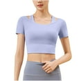 thumbnail image 1 of Women's Workout Crop Tops with Built in Bra Short Sleeve Athletic Dry Fit Racerback Shirts Running Yoga Fitness Tee (S, Blue), 1 of 4