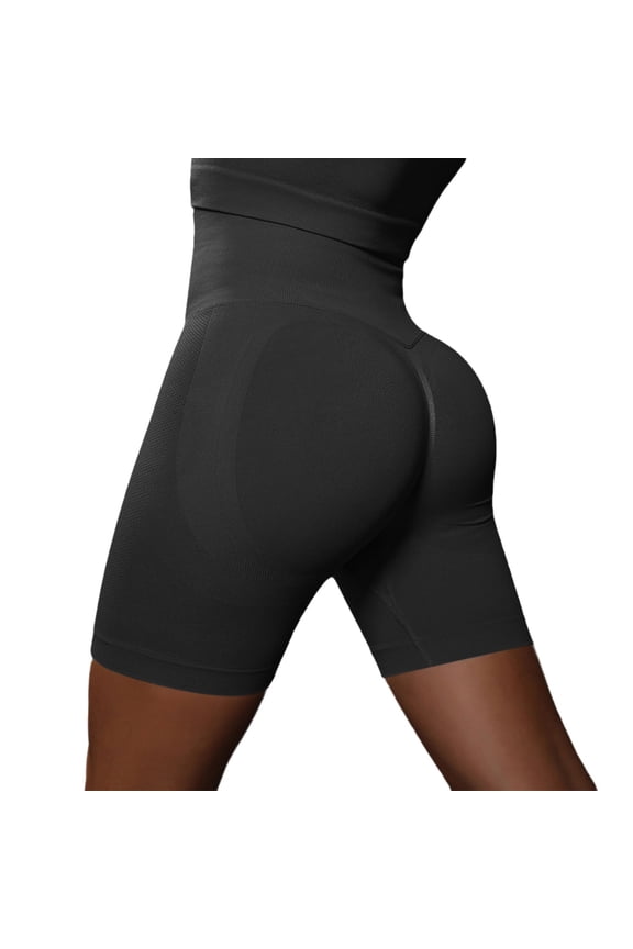 Women's Workout Gym Shorts, High Waisted Lifting Scrunch Seamless Booty Shorts Black L