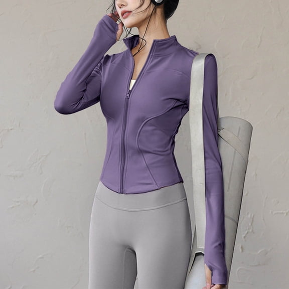 Women's Workout Jacket Cropped High Elastic Zip Up Yoga Jacket Long Sleeve Slim Fit Athletic Tops for Yoga Running Gym Workout Tops