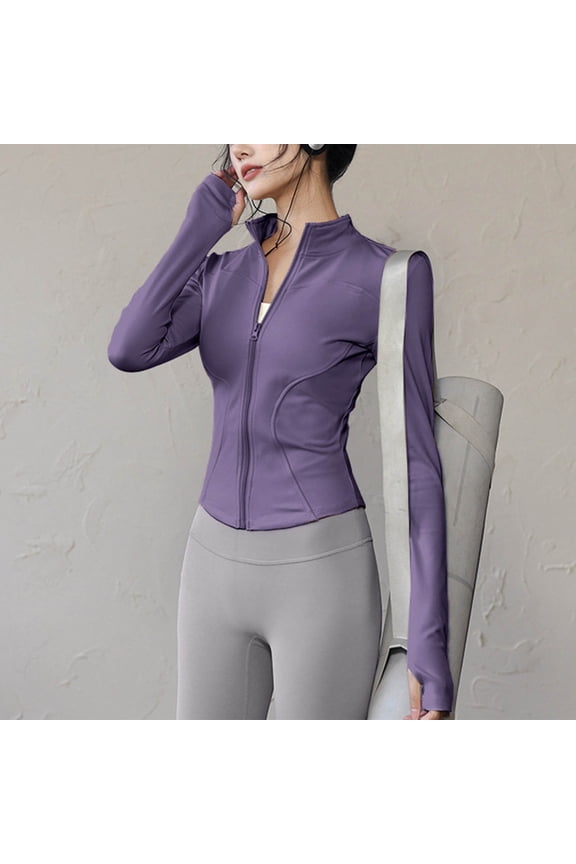 Women's Workout Jacket Cropped High Elastic Zip Up Yoga Jacket Long Sleeve Slim Fit Athletic Tops for Yoga Running Gym Workout Tops