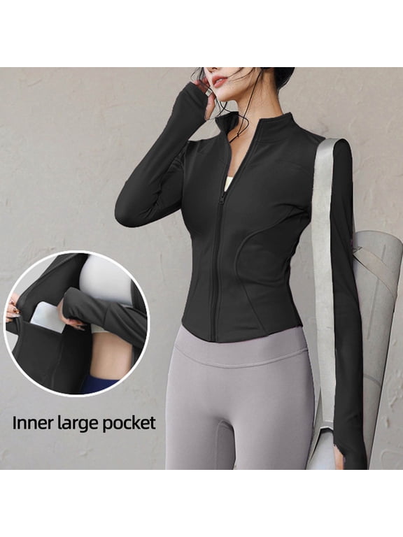Women's Workout Jacket Cropped High Elastic Zip Up Yoga Jacket Long Sleeve Slim Fit Athletic Tops for Yoga Running Gym Workout Tops