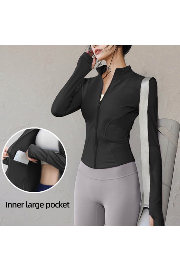 Women's Workout Jacket Cropped High Elastic Zip Up Yoga Jacket Long Sleeve Slim Fit Athletic Tops for Yoga Running Gym Workout Tops