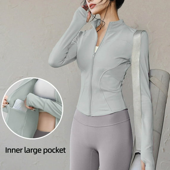 Women's Workout Jacket Cropped High Elastic Zip Up Yoga Jacket Long Sleeve Slim Fit Athletic Tops for Yoga Running Gym Workout Tops