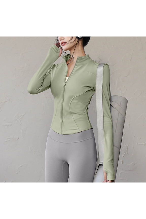 Women's Workout Jacket Cropped High Elastic Zip Up Yoga Jacket Long Sleeve Slim Fit Athletic Tops for Yoga Running Gym Workout Tops