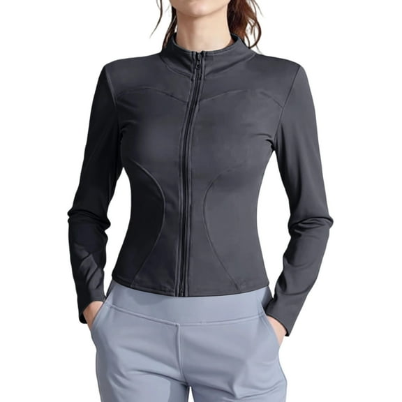 Women's Workout Jacket Lightweight Zip Up Yoga Jacket Cropped Athletic Slim Fit Tops Black XL