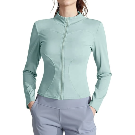 Women's Workout Jacket Lightweight Zip Up Yoga Jacket Cropped Athletic Slim Fit Tops Blue M