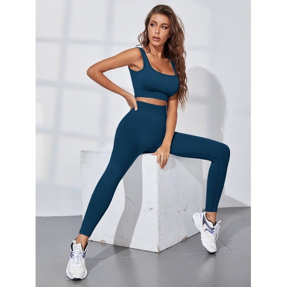 Women's Workout Leggings and Sports Bra Set. Ultra-Comfort, Seamless High-Waist Leggings with Full-Support, Racerback Sports Bra by Estella