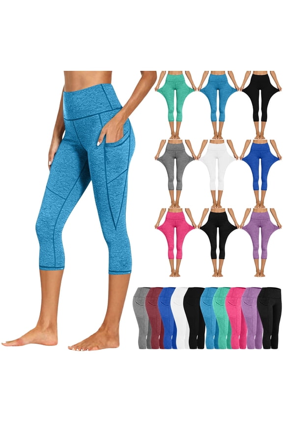 Women's Workout Leggings with Pocket for Women, Pocket Slim Fit Yoga Pants, Sports Running Fitness Capris, Cropped Lounge Pants | VerBelle,Black L