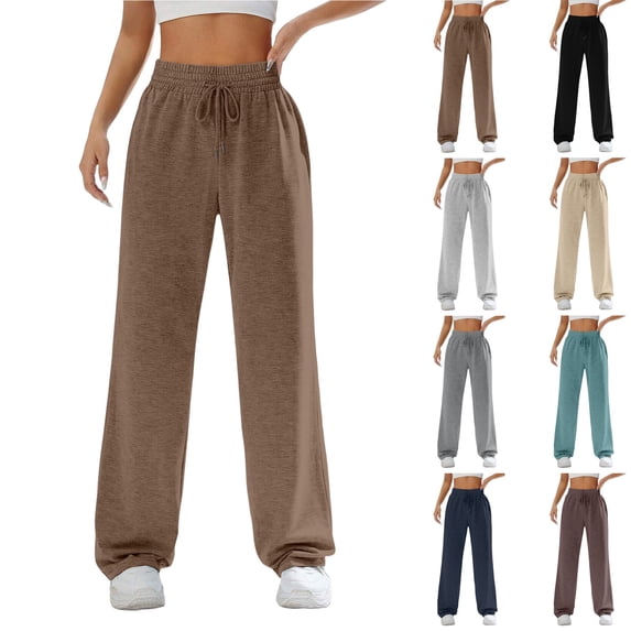 Women's Workout Pants High Rise Lounge Pants Athletic Trousers Solid Color Sport Pants