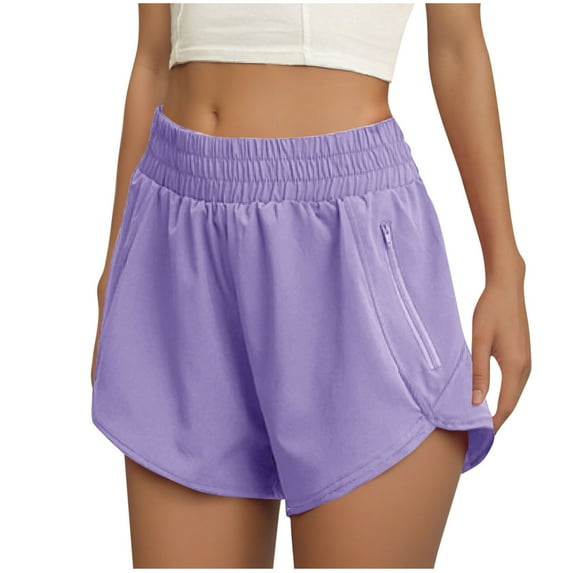 Women's Workout Quick Dry Shorts Athletic Running Shorts Elastic High Waisted Gym Shorts with Zipper Pockets