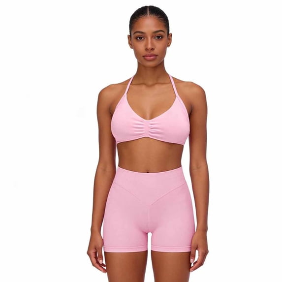 Women's Workout Sets 2 Piece Yoga Outfit High Waisted Biker Shorts Leggings Sports Bra Gym Fitness Clothes Tracksuit, Pink, XS