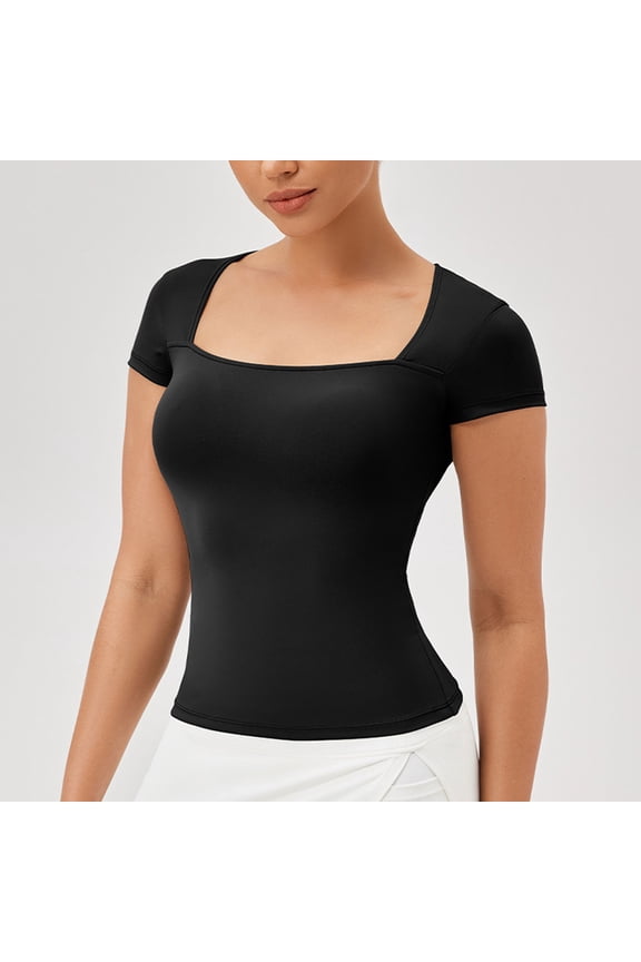 Women's Workout Shirt, Athletic Training Top, Dry-Fit Short Sleeve Round Neck Shirt for Gym and Fitness