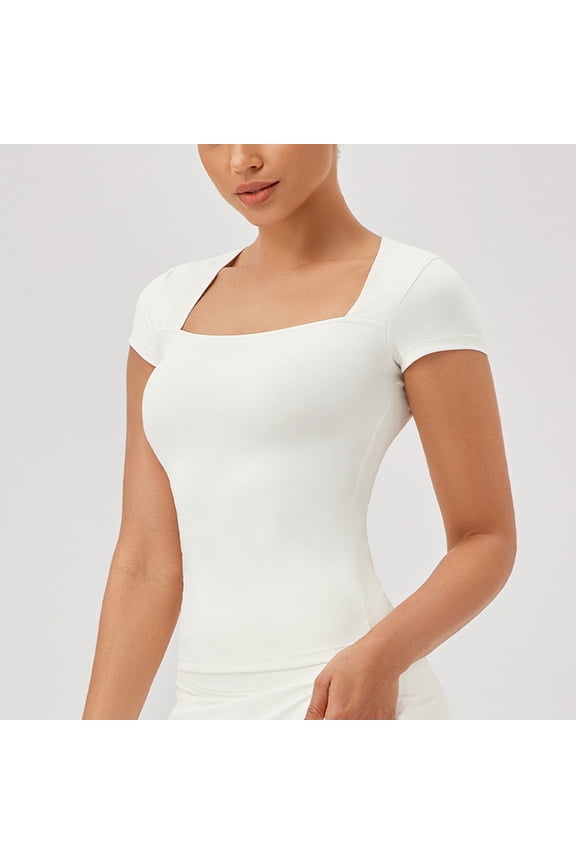 Women's Workout Shirt, Athletic Training Top, Dry-Fit Short Sleeve Round Neck Shirt for Gym and Fitness