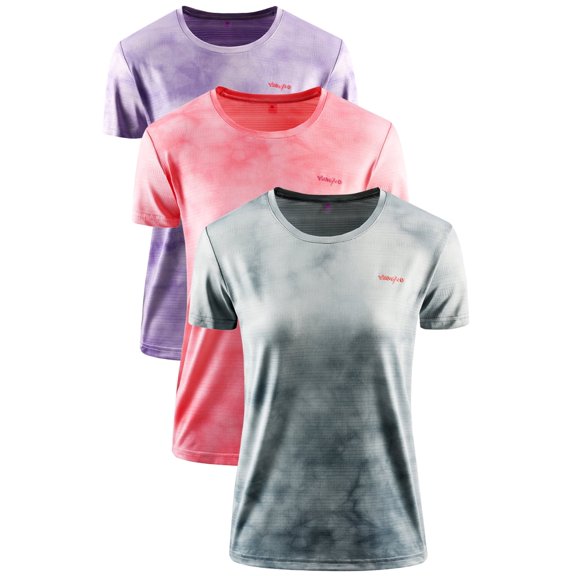 Women's Workout Shirts Active Core Short Sleeve Sport T-Shirt Dry Fit Mesh Athletic Shirts 3 pack