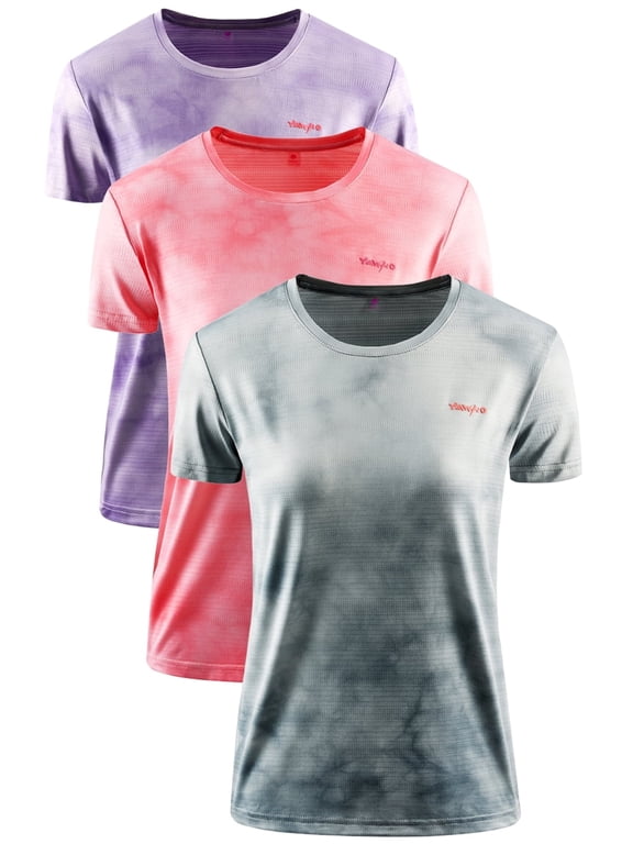 Women's Workout Shirts Active Core Short Sleeve Sport T-Shirt Dry Fit Mesh Athletic Shirts 3 pack
