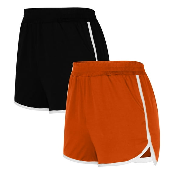 Women's Workout Shorts for Athletic Gym Running Shorts 2PCS Solid Color Shorts for Women Casual Loose Comfy Elastic Waist Yoga Athletic Short Pants Trendy Beach Shorts with Pockets Orange L