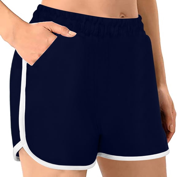 Women's Workout Shorts for Athletic Gym Running Shorts Summer Solid Color Shorts for Women Casual Loose Comfy Elastic Waist Yoga Athletic Short Pants Trendy Beach Shorts Holiday Gift Finder Navy L