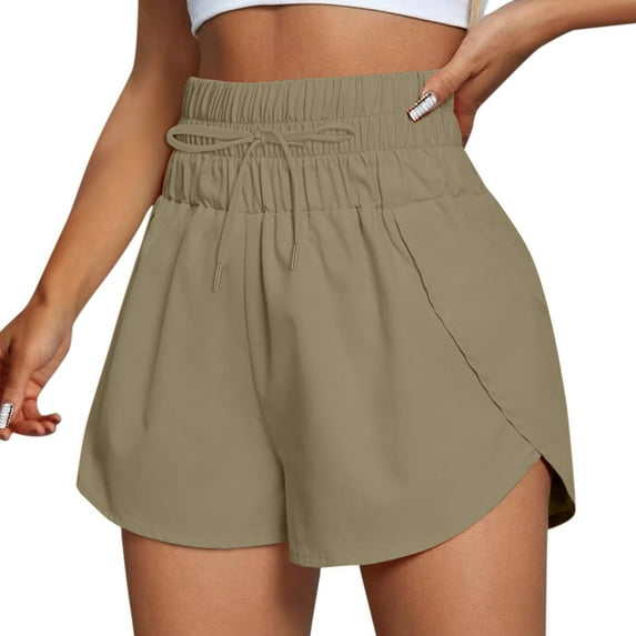 Women's Workout Shorts Athletic Yoga Bermuda Shorts With Elastic Waist Gym Running Sports Breathable Quick-Dry Lightweight Sweatproof Casual Training Khaki XL Size