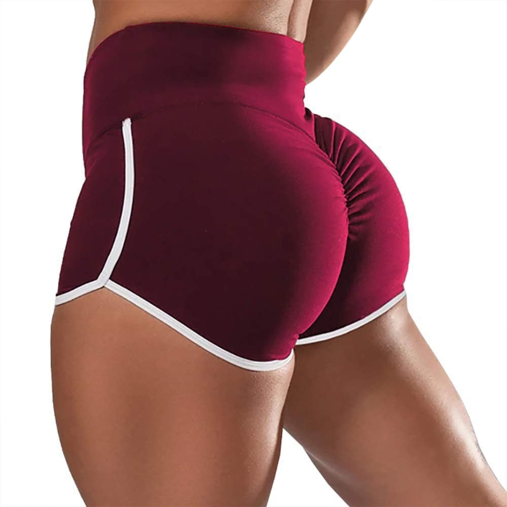 Womens Workout Shorts Fashion Solid Color Stretchy Booty Shorts Red XL