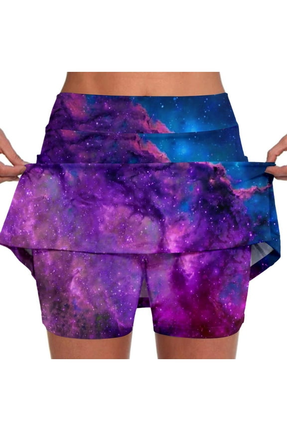 Women's Workout Shorts Crossover High Waisted A-Line Pleated Mini Skirt Quick Dry for Athletic Gym Running Shorts with Drawstring,Purple,M