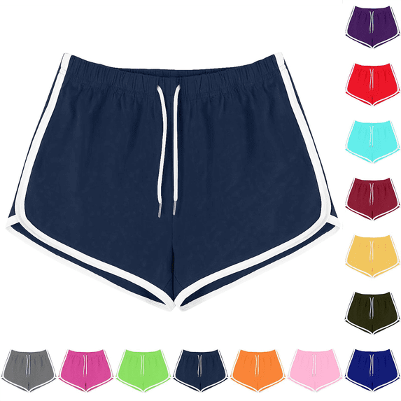 Women's Workout Shorts High Waist Drawstring Quick Dry Color Block Comfy Yoga Running Athletic Lounge Dolphin Shorts Size S-3XL