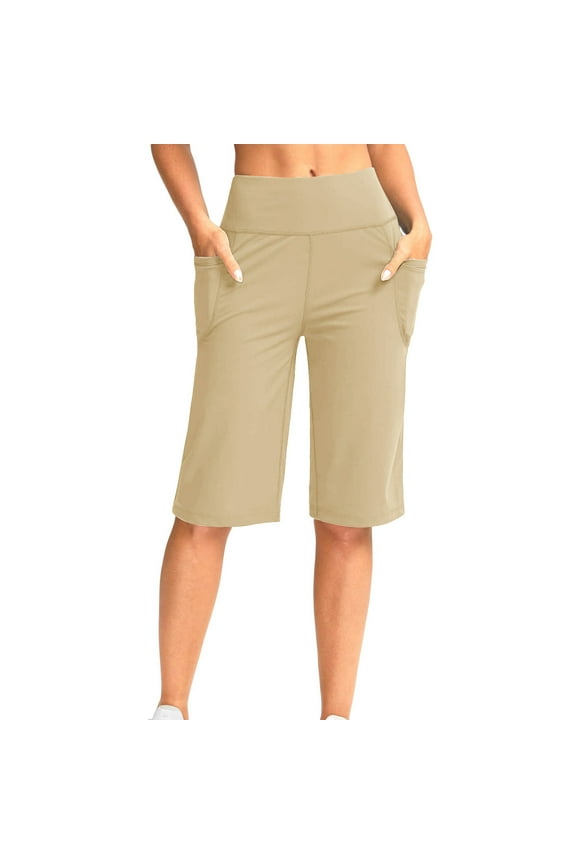 Women's Workout Shorts Loose Sports & Recreation Summer Casual Knee Length Elastic Waist Straight Leg Pockets Biker Shorts for Basketball Running