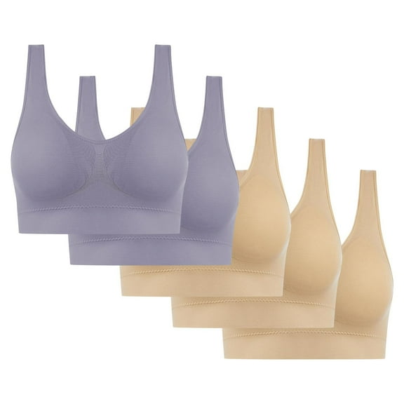Women's Workout Sports Bra Comfortable Wire-Free Seamless Bra - Breathable Racerback With Light Lift, 5-Piece Pack Khaki S-4XL