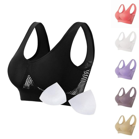 Women's Workout Sports Bra Plus Size Seamless Wirefree Yoga Bra with Removable Pads Black S-9XL