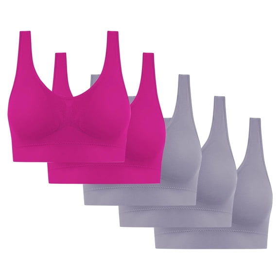 Women's Workout Sports Bra Seamless Comfort Wire-Free Bra 5-Pack Soft Breathable Racerback for Gentle Lift Gray (XL)